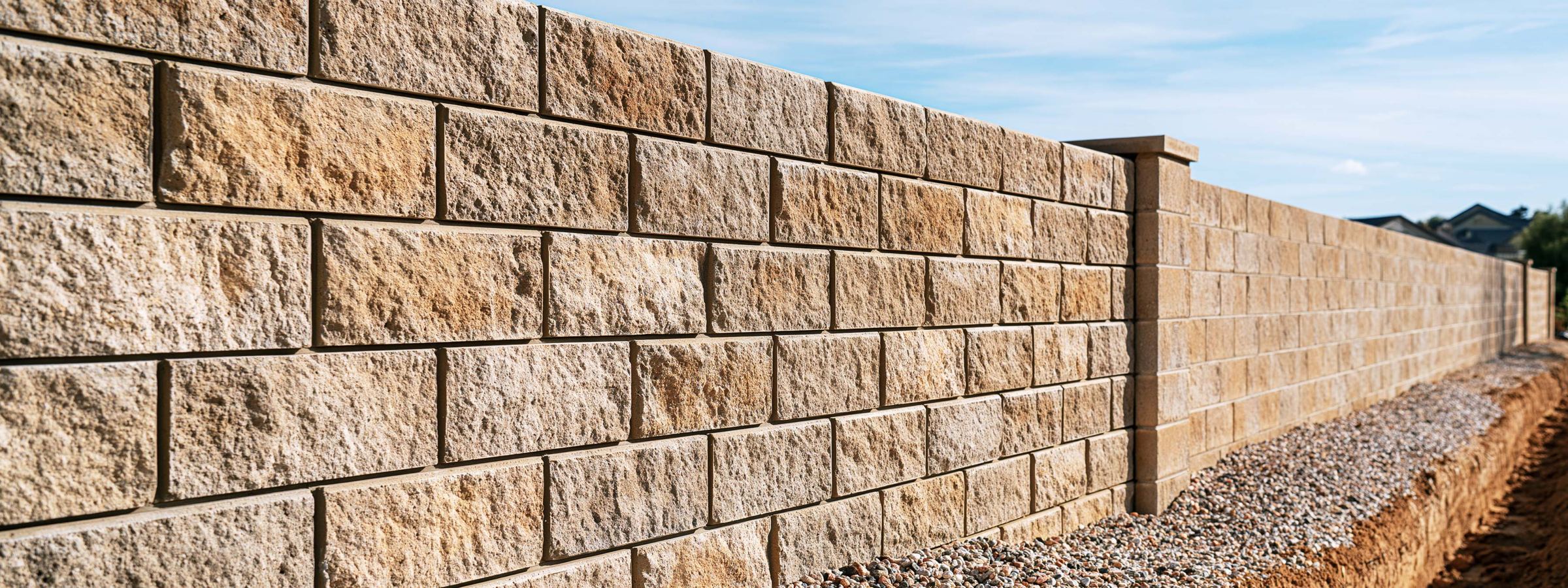 A new section of block wall joined onto an older tan block wall in Queen Creek